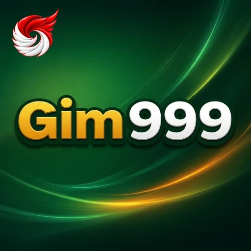 Logo resmi gim999, teks oranye dan putih pada latar hijau gelap dengan goresan cahaya